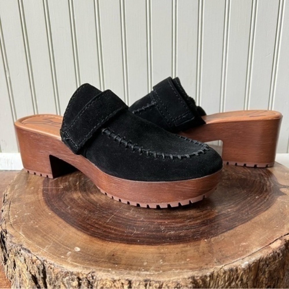 Zodiac Raine Suede Black Wood Heel Slip On Clog Mules